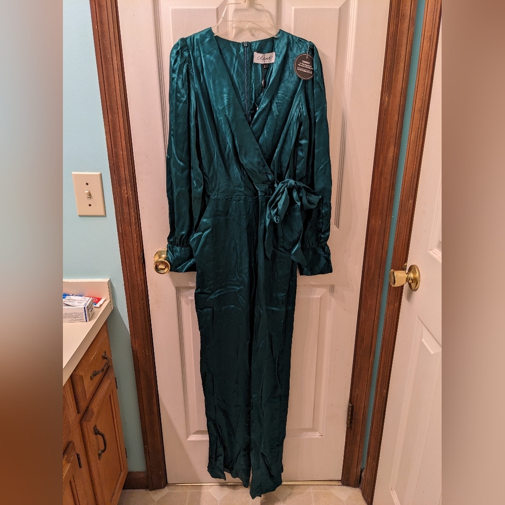 Closet London Teal Satin Wrap Jumpsuit BNWT Size 2